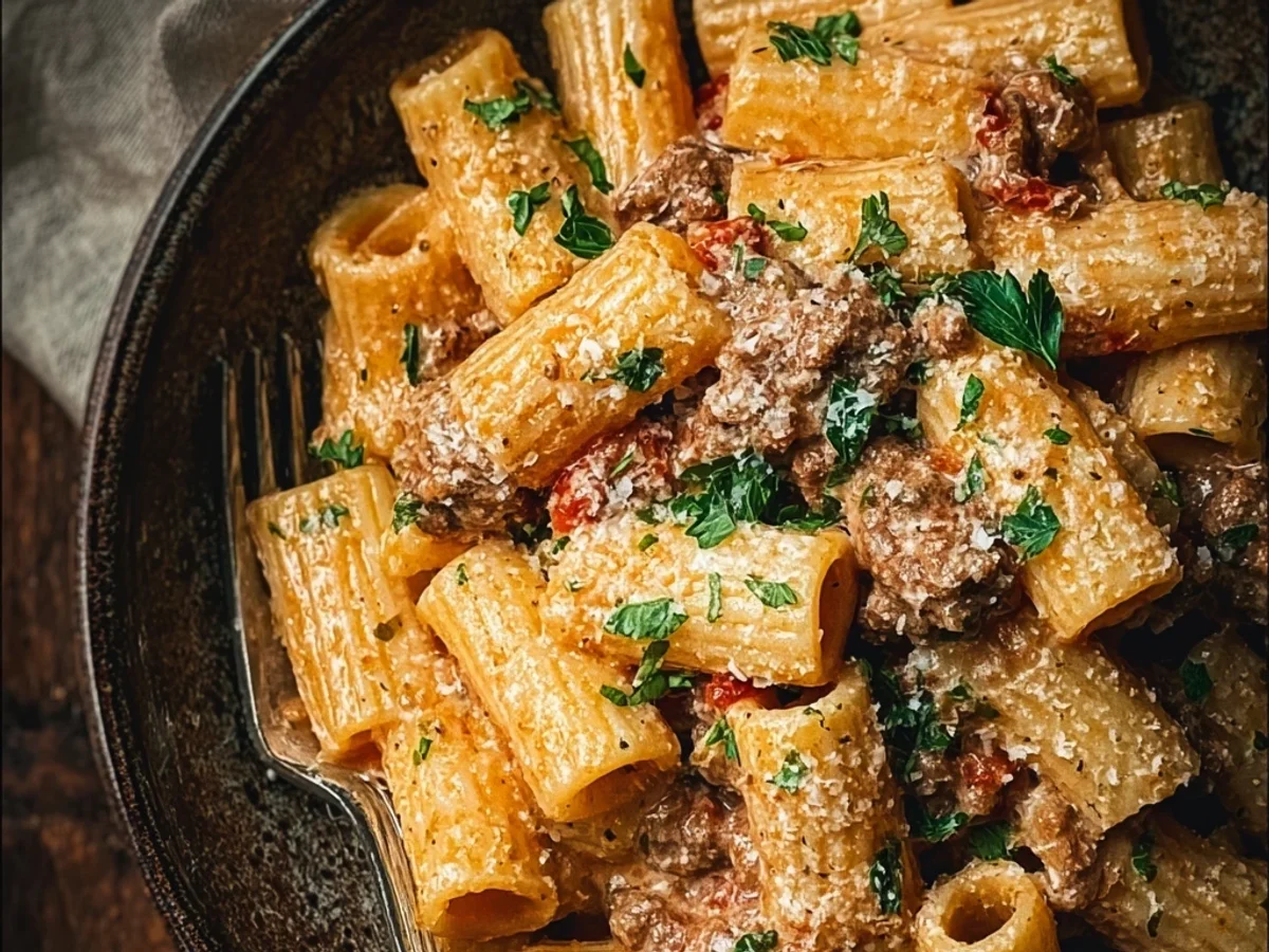 Creamy Beef Sausage Rigatoni: Hearty Weeknight Meal - Image 1