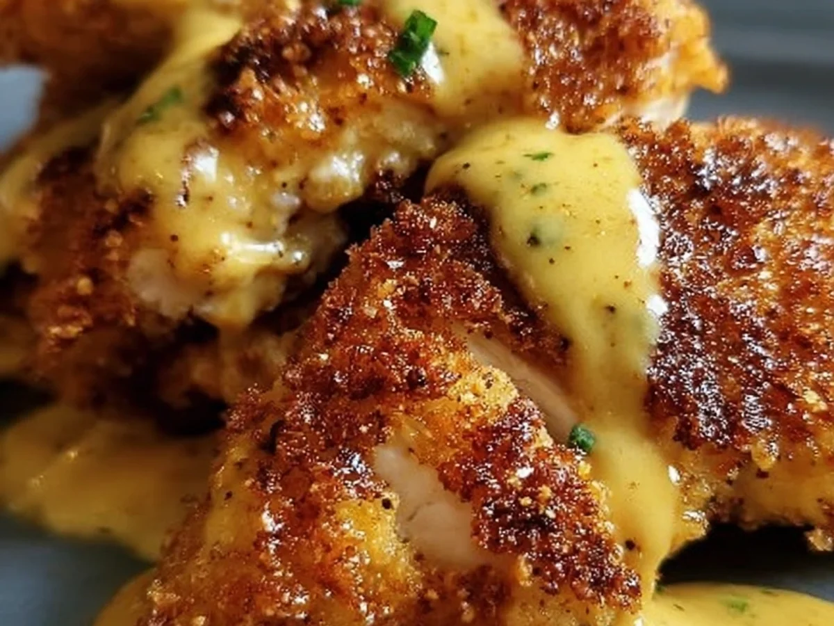 Crispy Pretzel Chicken with Tangy Mustard-Cheddar Sauce - Image 2