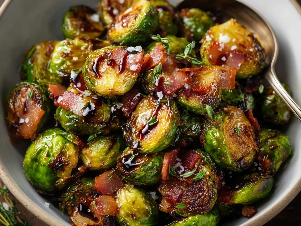 Crispy Roasted Brussels Sprouts with Turkey Ham & Balsamic - Image 1