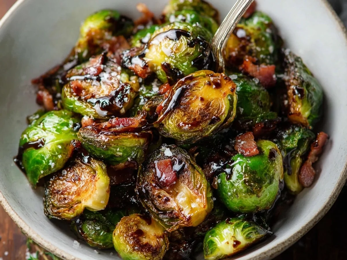 Crispy Roasted Brussels Sprouts with Turkey Ham & Balsamic - Image 2