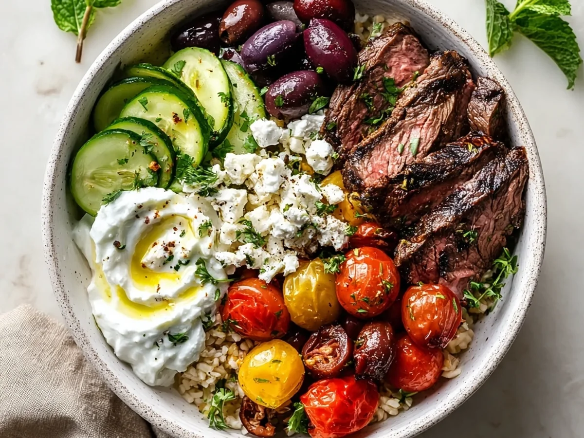 Easy Mediterranean Steak Bowl: Flavorful, Quick Dinner - Image 1