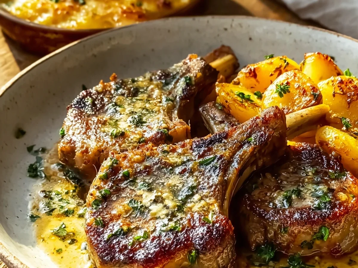 Garlic Butter Lamb Chops & Golden Cheesy Potatoes - Image 1