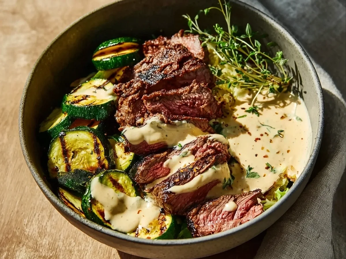 Grilled Steak Bowl with Zucchini & Creamy Sauce - Image 1