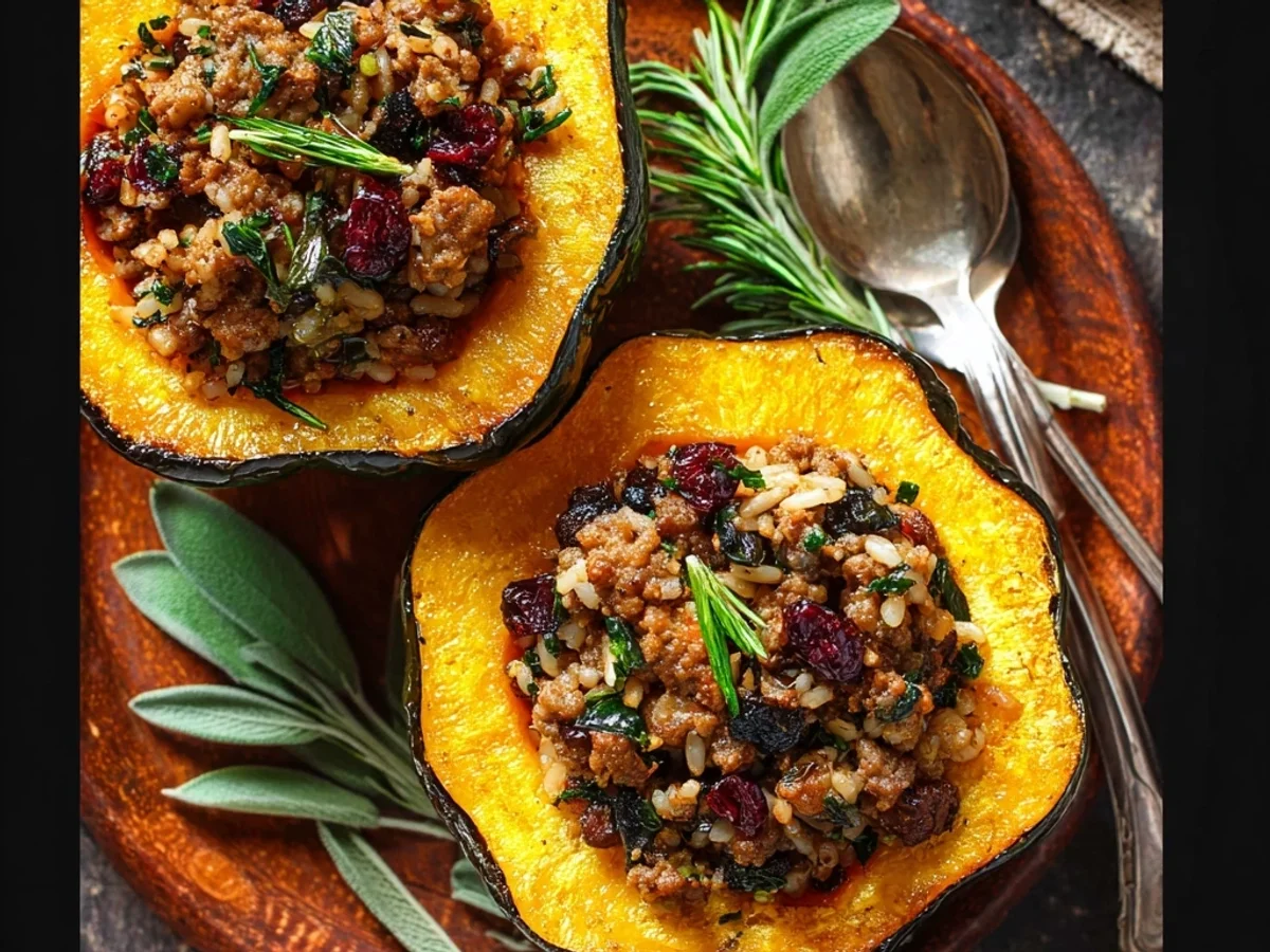 Hearty Beef Sausage Stuffed Acorn Squash - Image 1