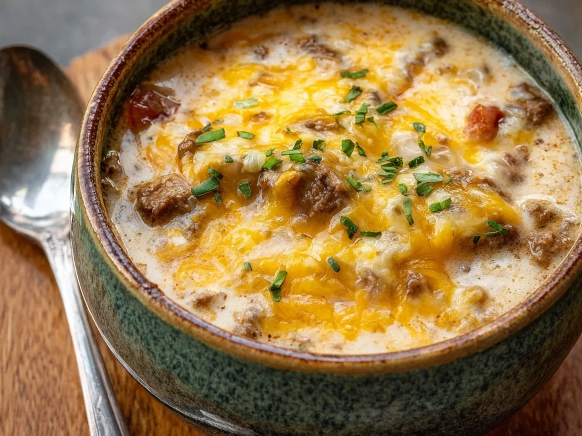 Hearty Cheesy Beef Soup: Rich & Comforting Winter Meal - Image 1