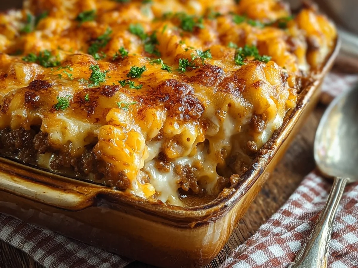 Hearty Cheesy Hamburger Casserole: Simple Weeknight Meal - Image 1