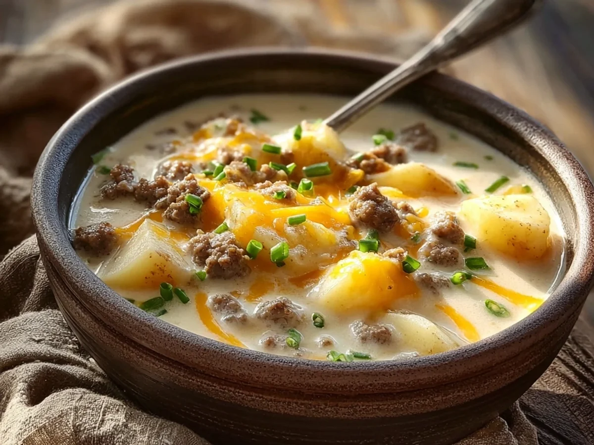 Hearty Cheesy Hamburger Potato Soup: Rich & Comforting - Image 1