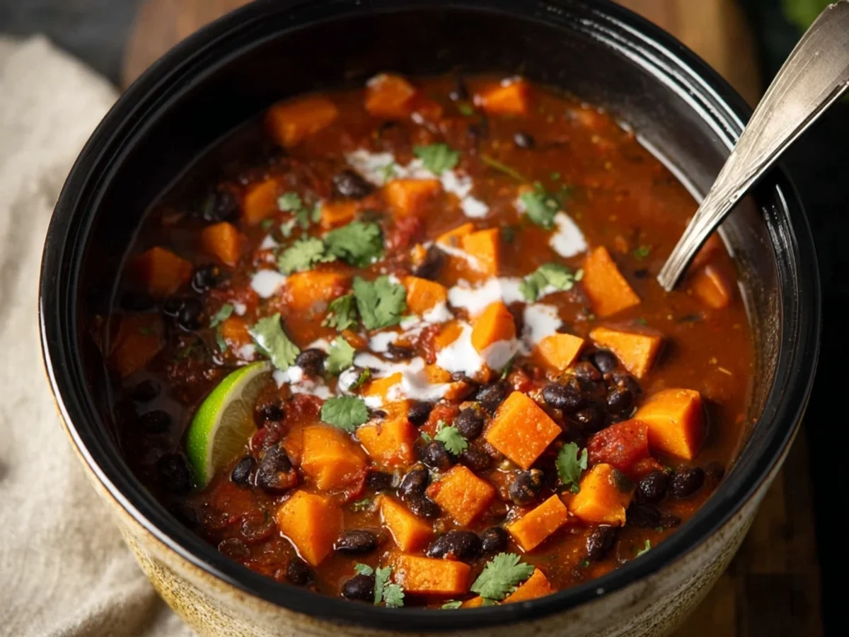 Hearty Crock Pot Sweet Potato Black Bean Chili - Image 1
