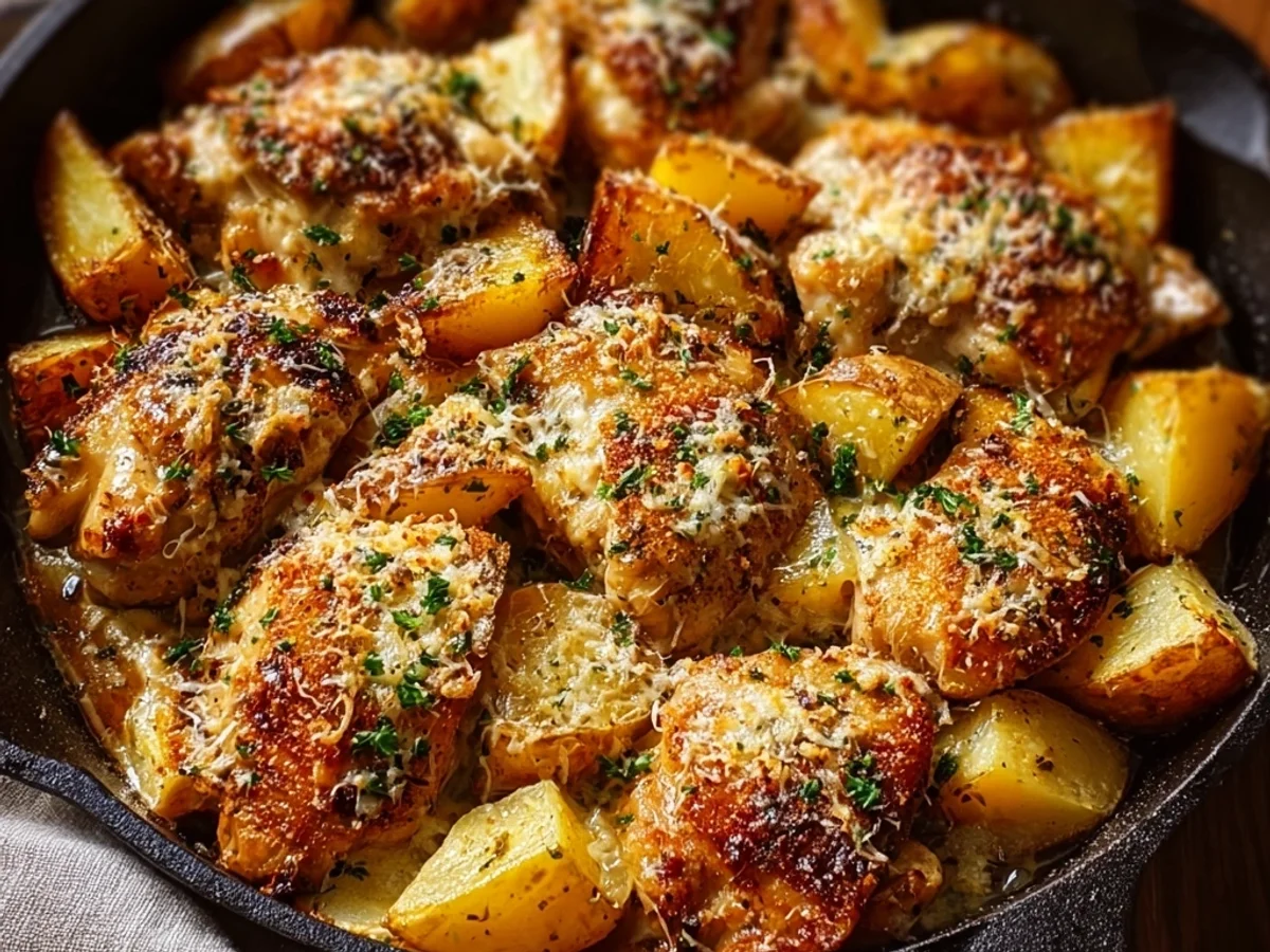 Hearty Garlic Parmesan Chicken and Potatoes Skillet - Image 1