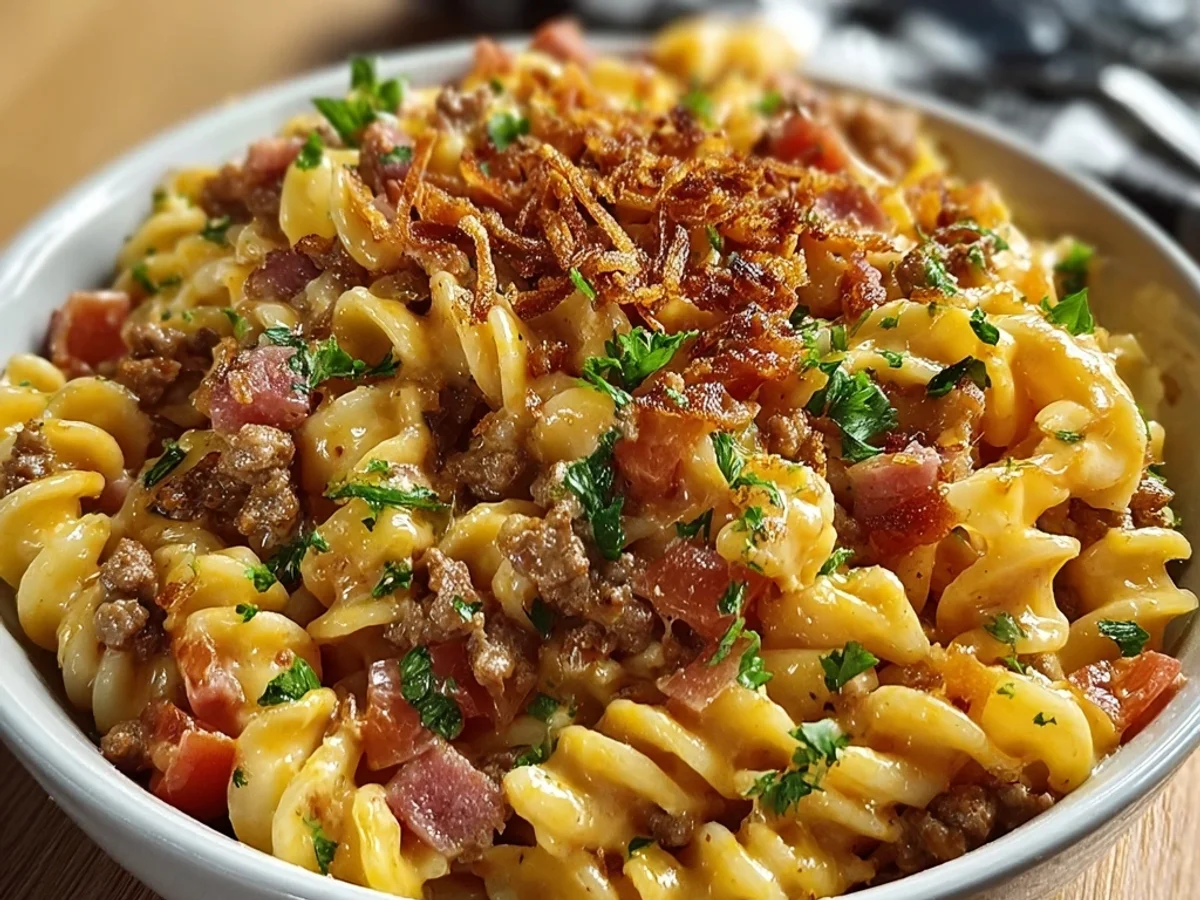 Hearty Loaded Turkey Ham Cheeseburger Pasta - Image 1