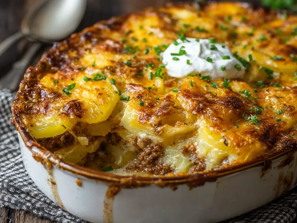 Homestyle Cheesy Hamburger Potato Casserole Bake - Image 1