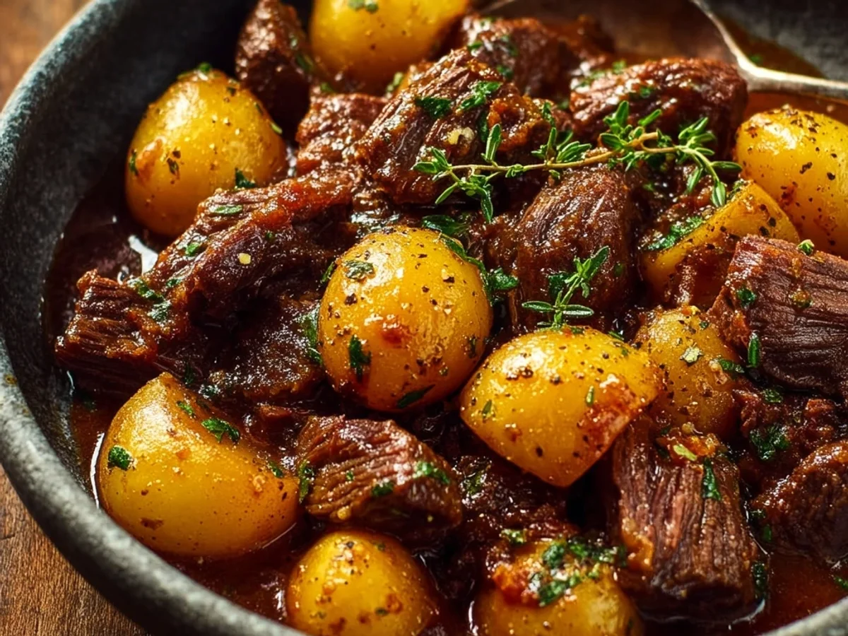Homestyle Slow Cooker Garlic Beef and Potatoes - Image 1