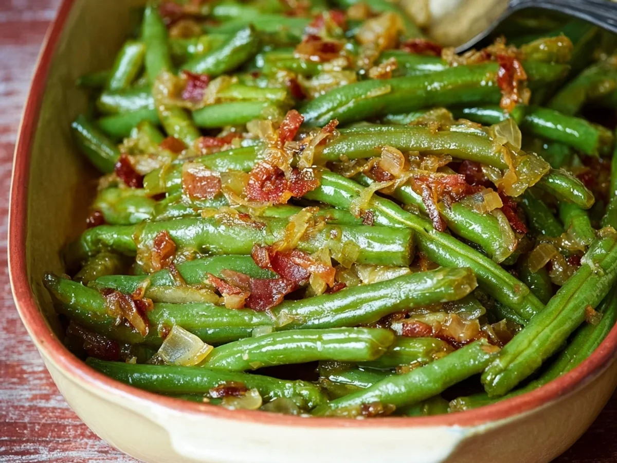 Homestyle Smothered Green Beans Recipe with Bacon - Image 2
