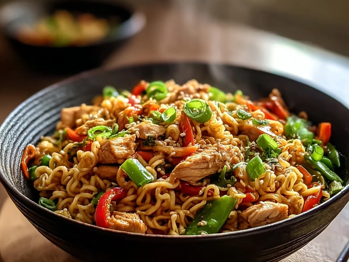 Quick Chicken Ramen Stir Fry: Savory Noodle Skillet - Image 1
