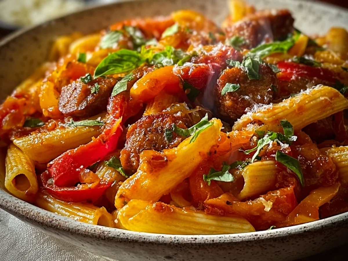Rustic Sweet Pepper Beef Sausage Pasta Skillet - Image 2