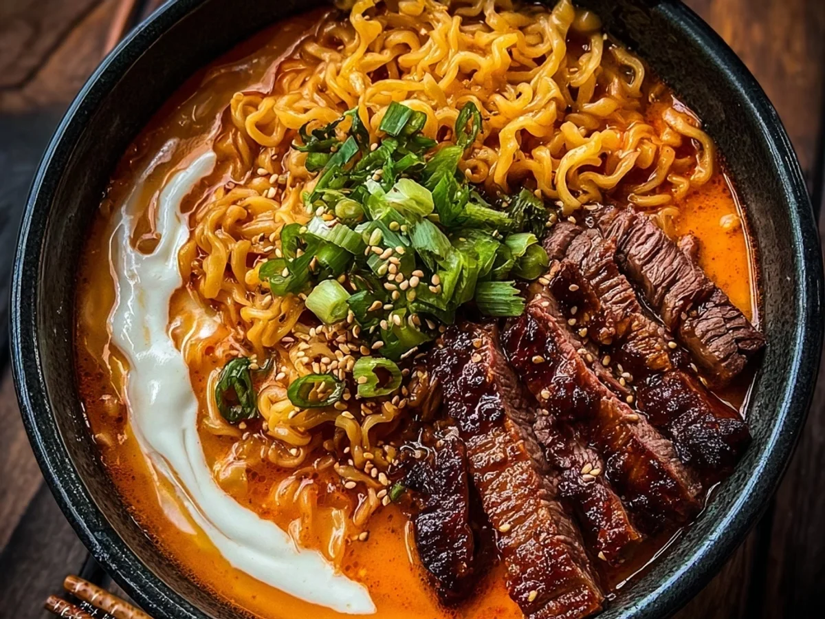 Spicy Korean Ramen with Grilled Beef & Creamy Sauce - Image 1