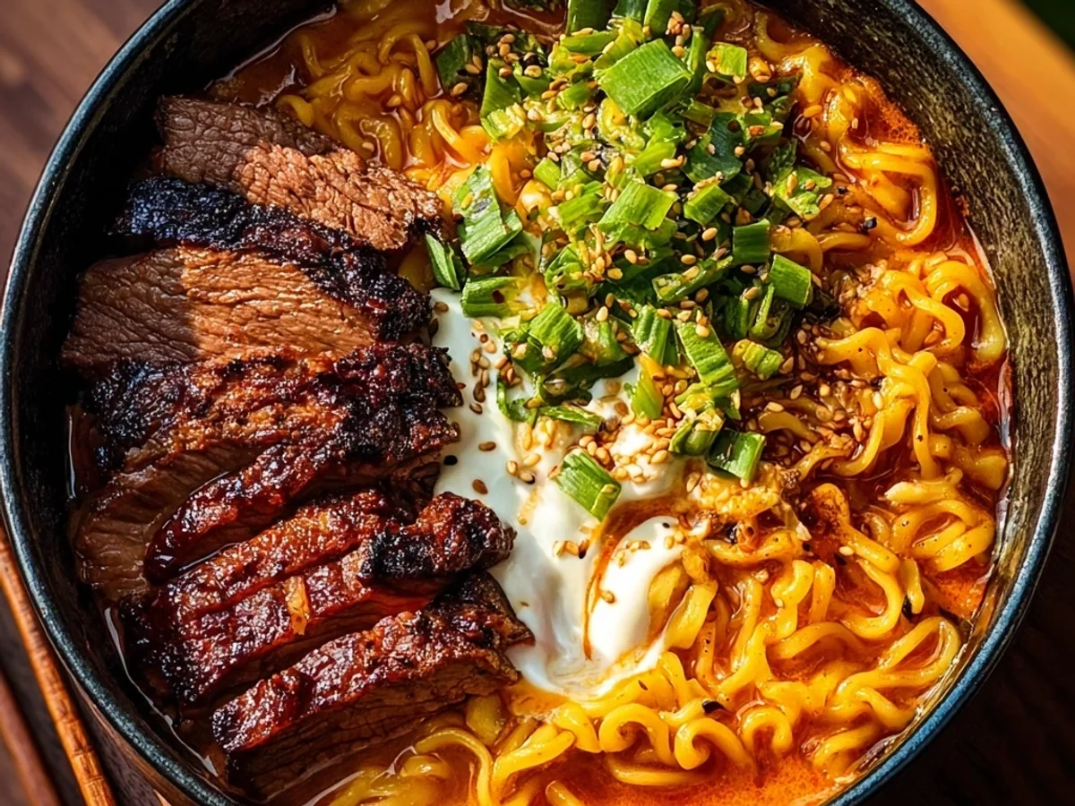Spicy Korean Ramen with Grilled Beef & Creamy Sauce - Image 2