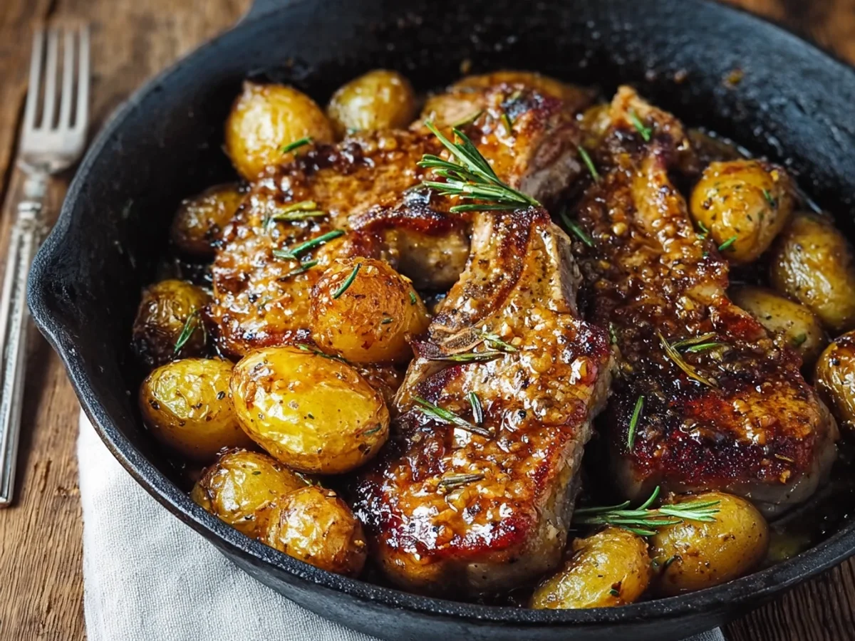 Tender Honey Mustard Lamb Chops & Potatoes Skillet - Image 1