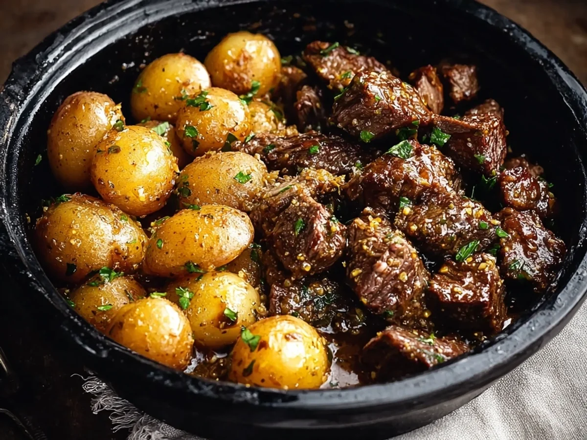 Tender Slow Cooker Garlic Butter Beef Bites & Potatoes - Image 1