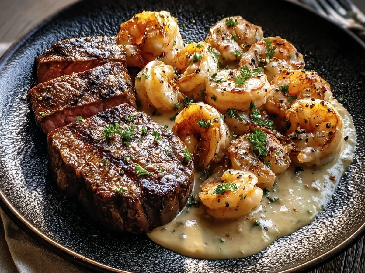 Tender Steak, Creamy Garlic Shrimp Dinner Recipe - Image 1