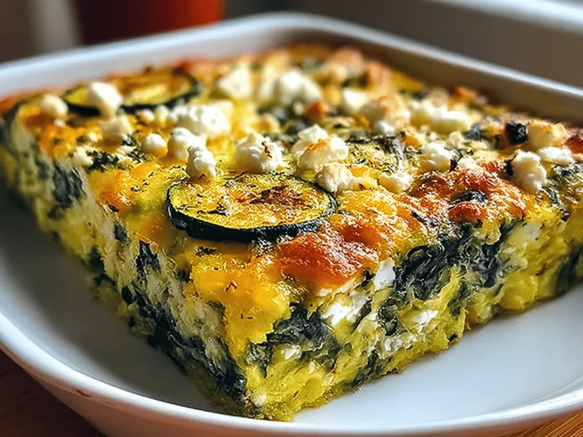 Baked Zucchini Spinach Feta Casserole Recipe - Featured Image