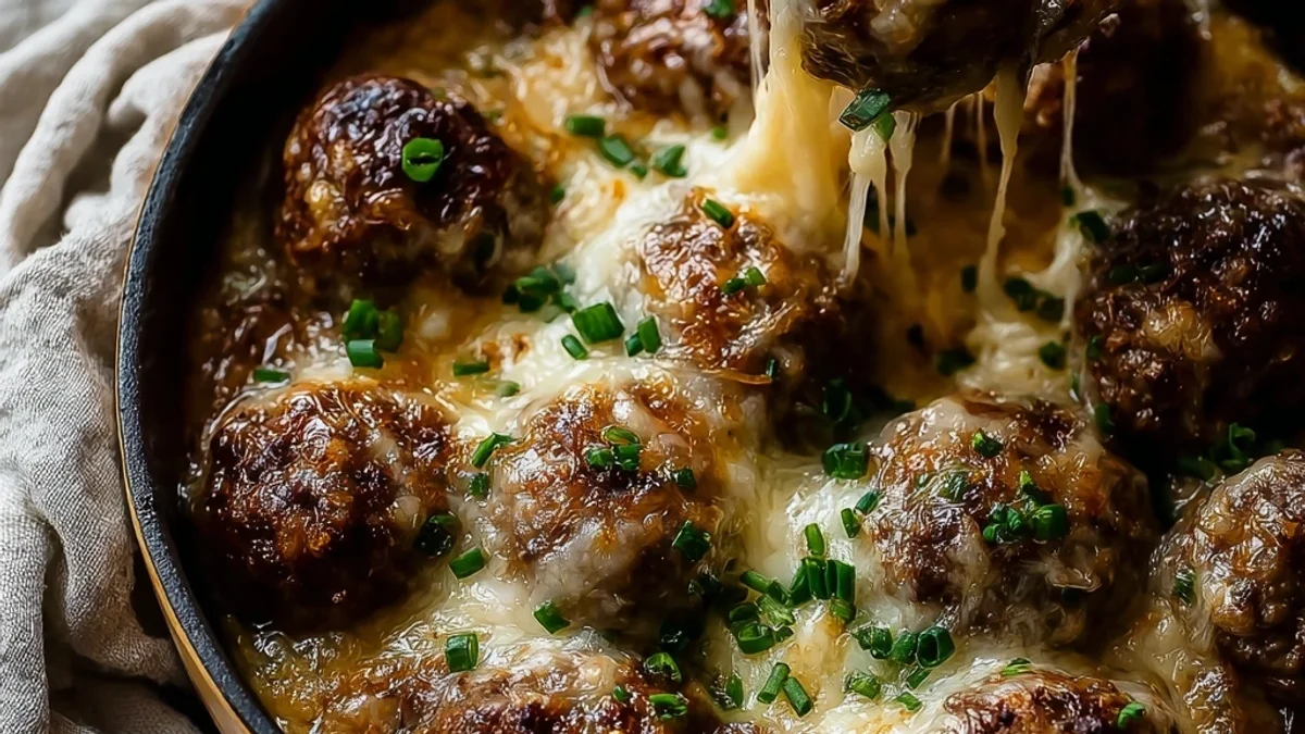 Cheesy French Onion Meatballs: Skillet Comfort