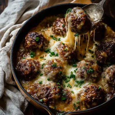 Cheesy French Onion Meatballs: Skillet Comfort