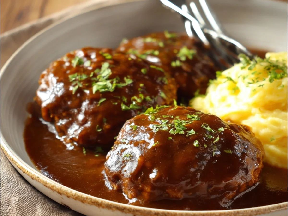 Classic Salisbury Steak: Tender Beef, Mushroom Gravy - Featured Image