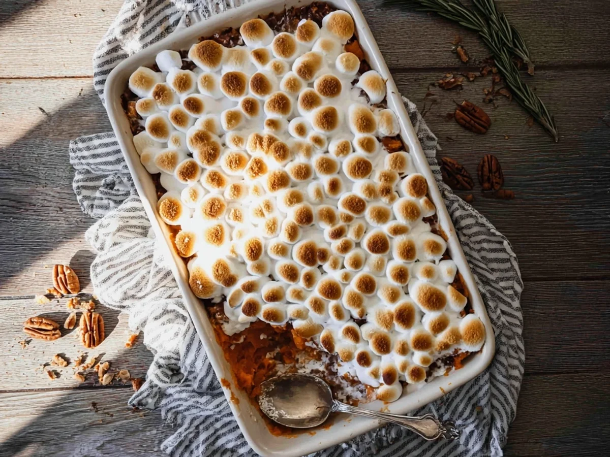 Classic Sweet Potato Casserole Recipe, Marshmallow Topping - Featured Image