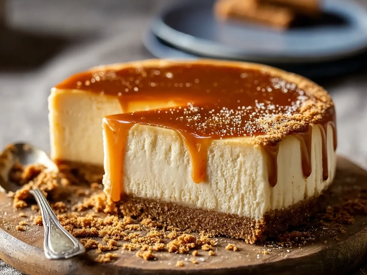 Creamy Biscoff Salted Caramel Cheesecake Recipe - Featured Image