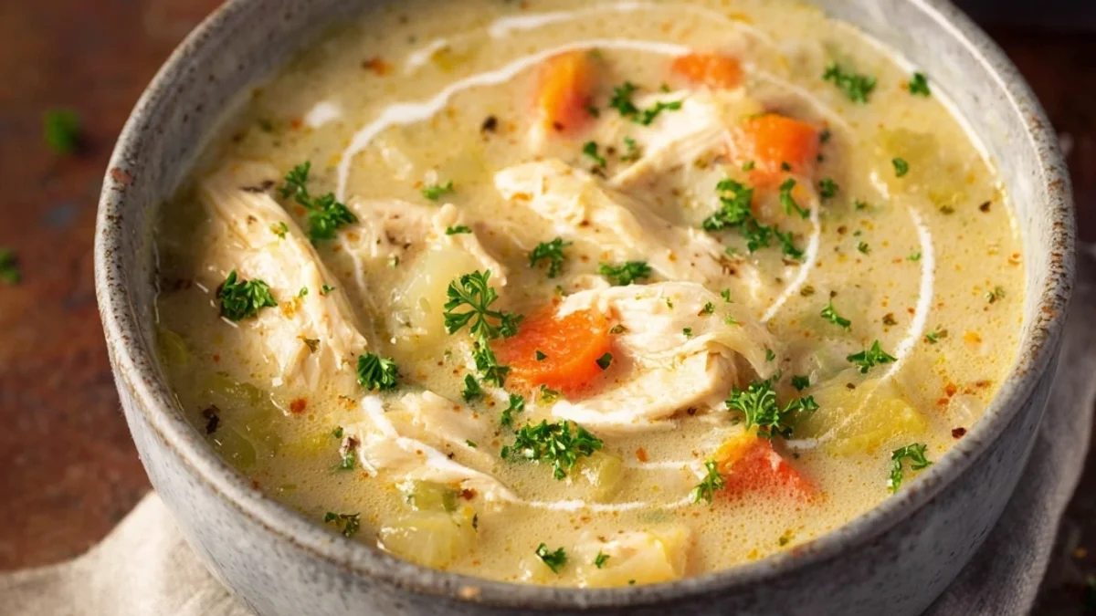 Creamy Healthy Chicken Pot Pie Soup, Lighter Style