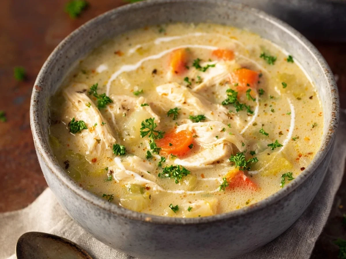 Creamy Healthy Chicken Pot Pie Soup, Lighter Style - Featured Image