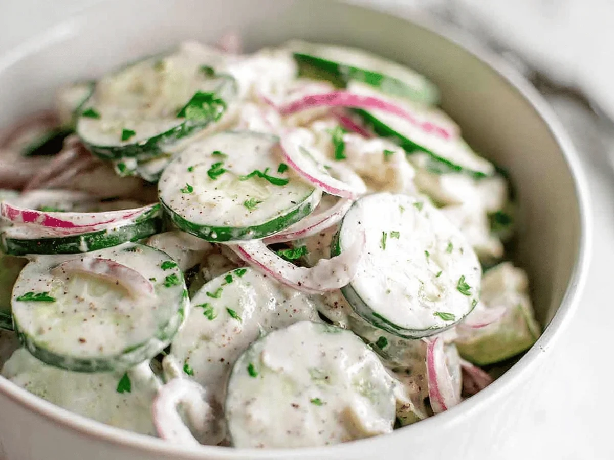 Creamy Italian Cucumber Salad Recipe - Featured Image