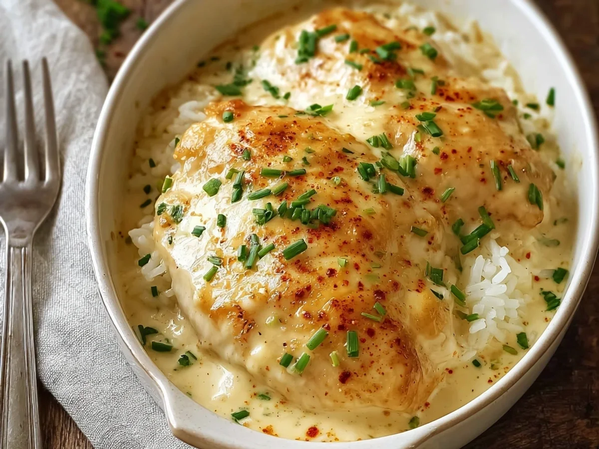 Creamy Smothered Cheesy Sour Cream Chicken Dinner - Featured Image
