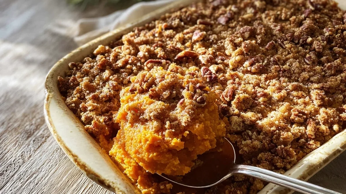 Creamy Sweet Potato Casserole with Crunchy Pecan Topping