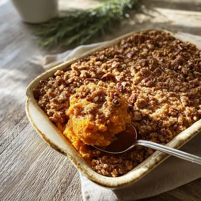 Creamy Sweet Potato Casserole with Crunchy Pecan Topping
