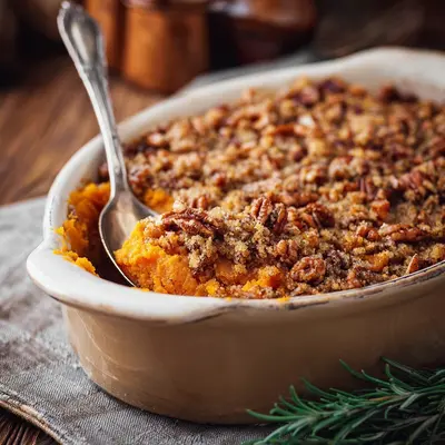 Creamy Sweet Potato Casserole with Pecan Crunch