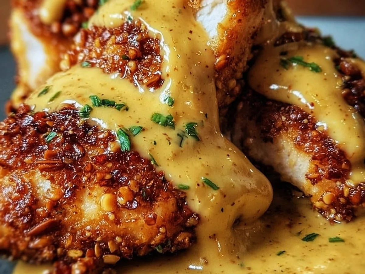 Crispy Pretzel Chicken with Tangy Mustard-Cheddar Sauce - Featured Image