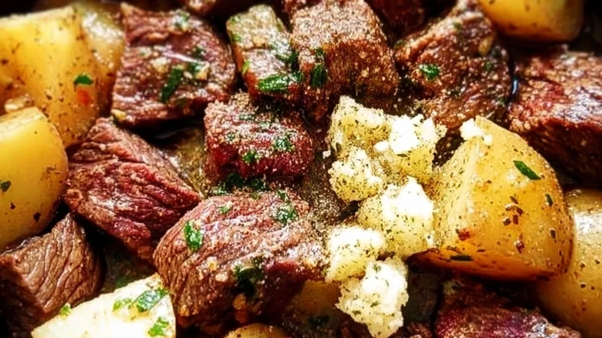 Crockpot Garlic Butter Beef Bites with Potatoes: Easy Dinner
