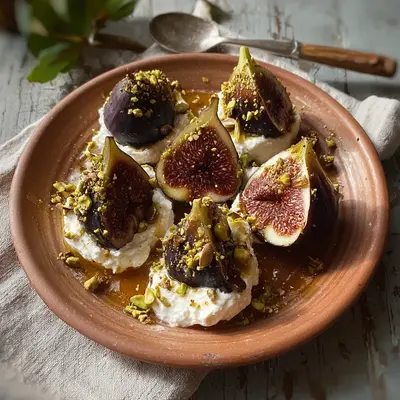 Fresh Figs with Creamy Ricotta, Pistachios & Honey