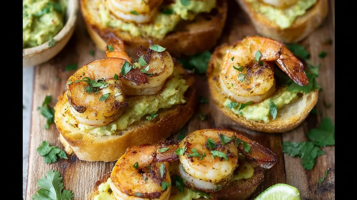 Fresh Garlic Shrimp & Avocado Crostini Bites