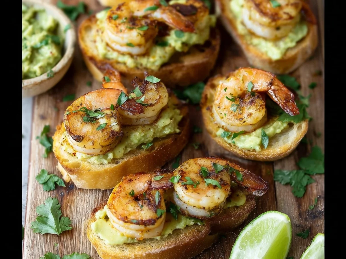 Fresh Garlic Shrimp & Avocado Crostini Bites - Featured Image