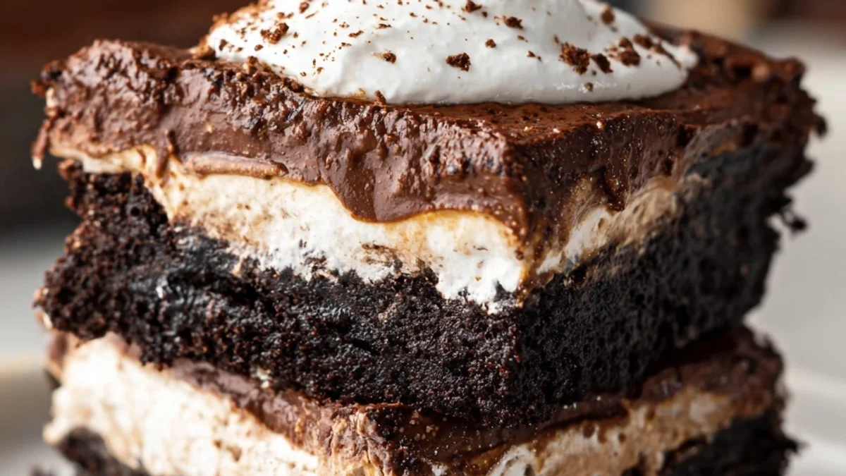 Fudge Brownie Mississippi Mud Pie with Creamy Chocolate