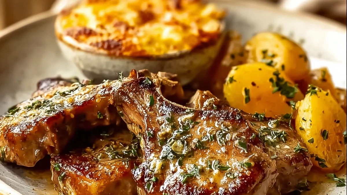Garlic Butter Lamb Chops & Golden Cheesy Potatoes