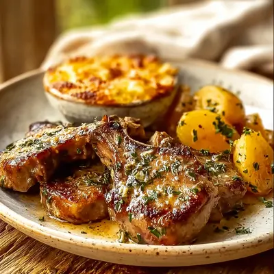 Garlic Butter Lamb Chops & Golden Cheesy Potatoes