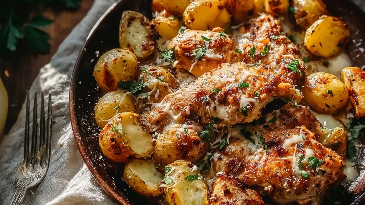 Garlic Parmesan Chicken & Potatoes: Crispy Roasted