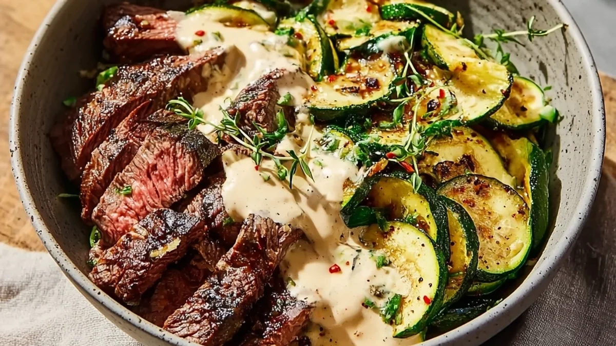 Grilled Steak Bowl with Zucchini & Creamy Sauce