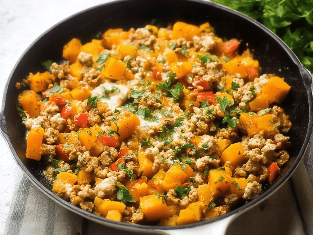Ground Turkey Butternut Squash Skillet Recipe - Featured Image