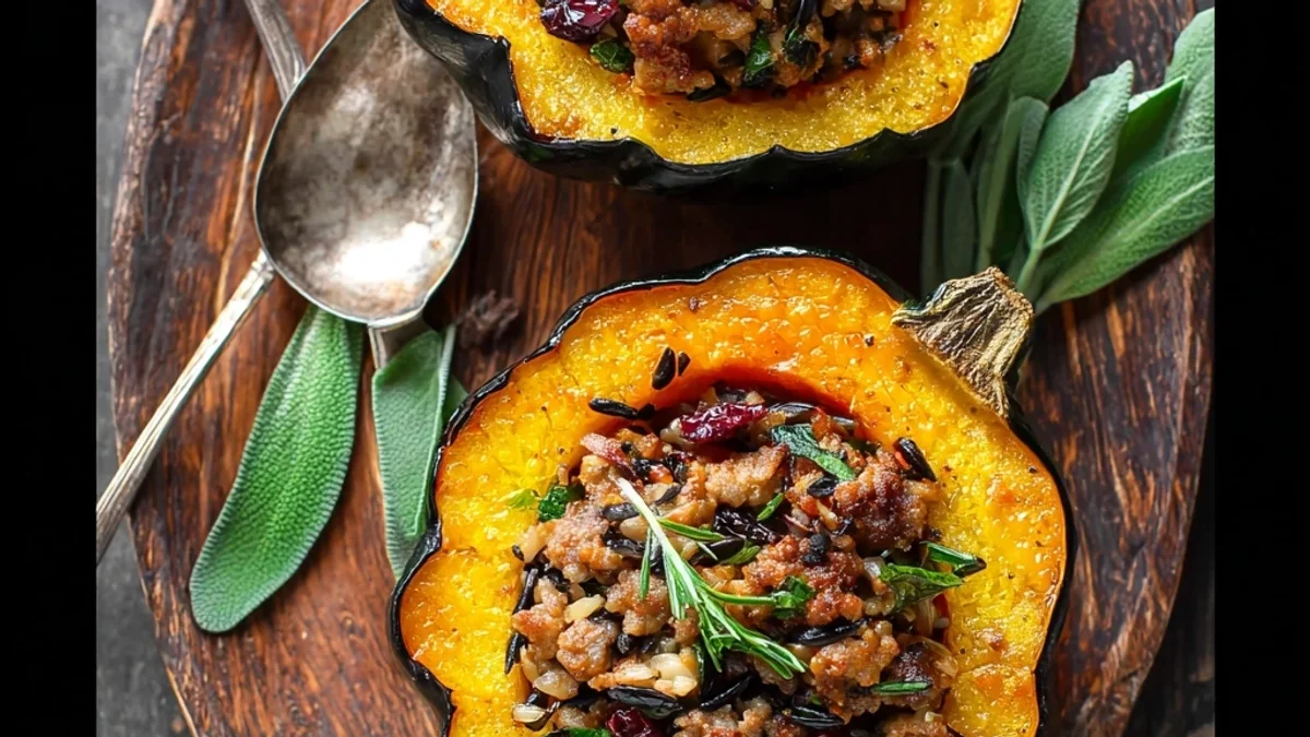 Hearty Beef Sausage Stuffed Acorn Squash