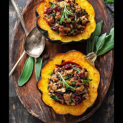 Hearty Beef Sausage Stuffed Acorn Squash